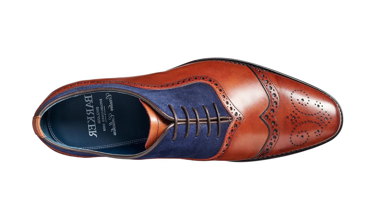 Barker Nicholas Brogue Antique Rosewood Navy Suede