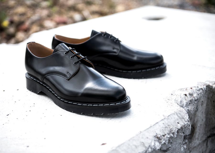 Solovair Hi Shine 3 Eyelet Gibson Shoe Black