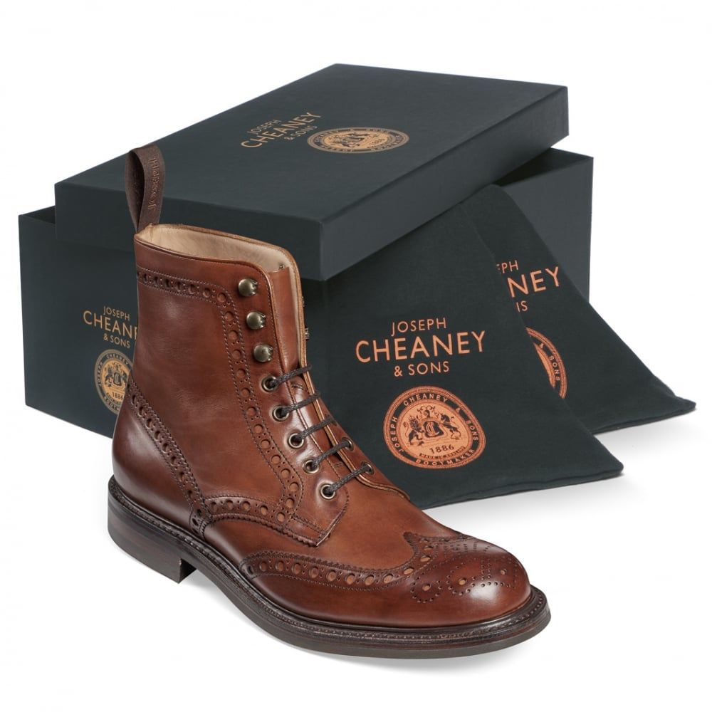 Joseph Cheaney Tweed R Wingcap Brogue Country Boot Dark Leaf Calf Leather