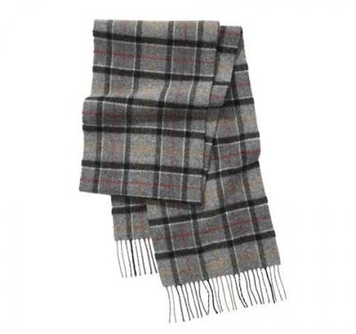 An image of a grey barbour unisex tartan lambswool scarf