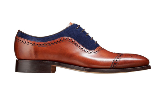 Barker Nicholas Brogue Antique Rosewood Navy Suede