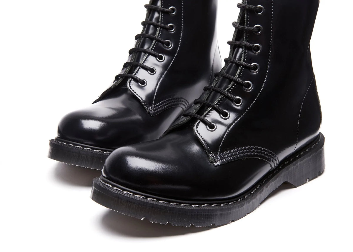 Solovair Hi Shine 11 Eye Derby Boot Black