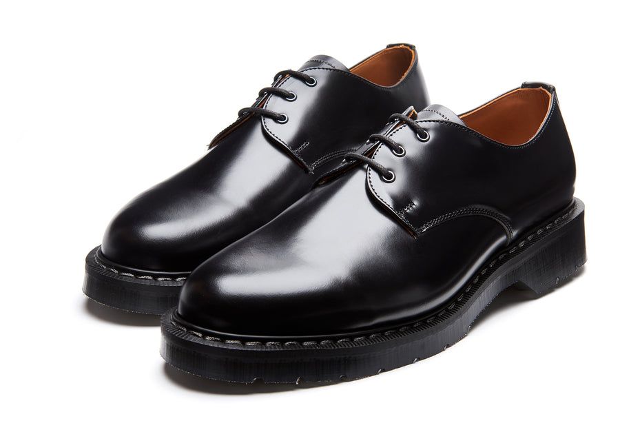 Solovair Hi Shine 3 Eyelet Gibson Shoe Black