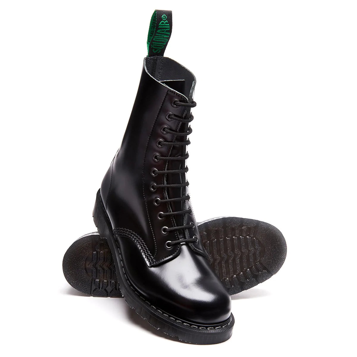 Solovair Hi Shine 11 Eye Derby Boot Black