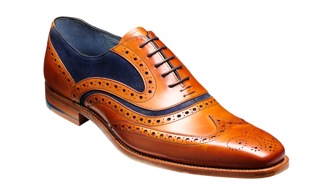 Barker Mcclean Brogue Cedar Calf Blue Suede