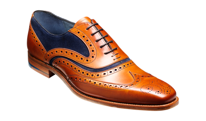 Barker Mcclean Brogue Cedar Calf Blue Suede