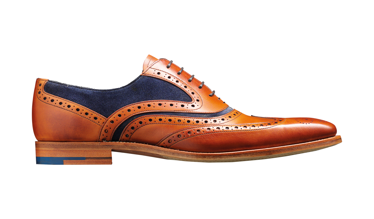 Barker Mcclean Brogue Cedar Calf Blue Suede