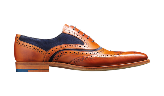 Barker Mcclean Brogue Cedar Calf Blue Suede