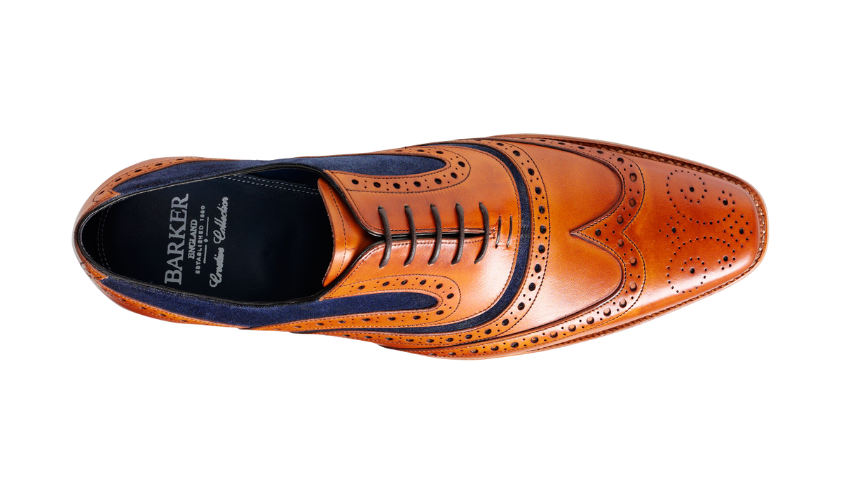 Barker Mcclean Brogue Cedar Calf Blue Suede