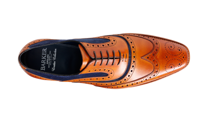 Barker Mcclean Brogue Cedar Calf Blue Suede