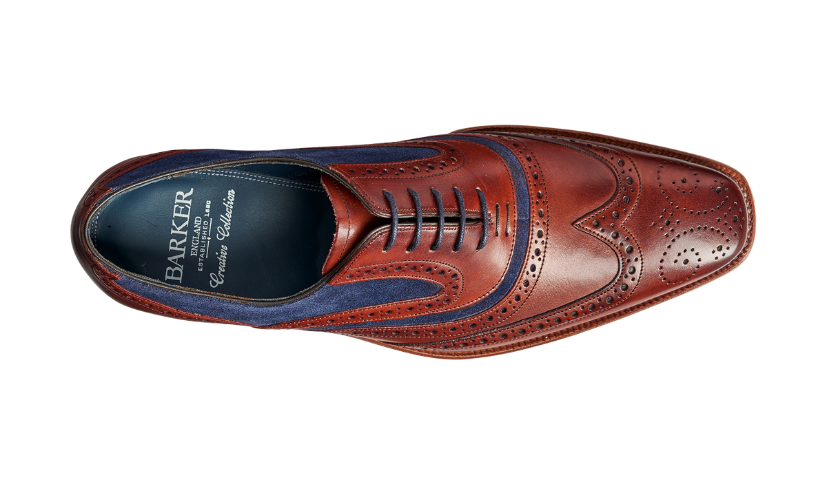 Barker McClean Brogue Rosewood Navy Suede
