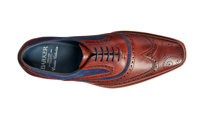 Barker McClean Brogue Rosewood Navy Suede