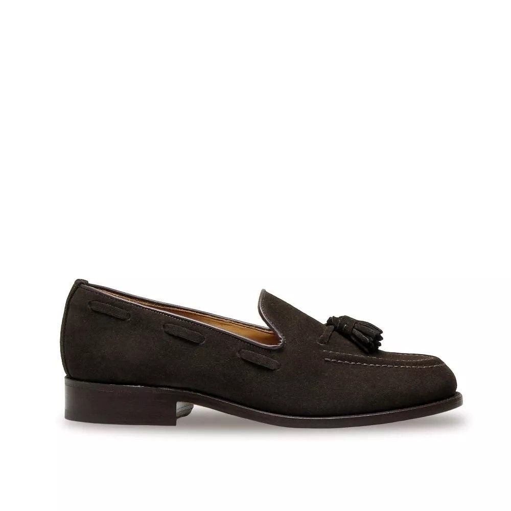 Factory Seconds Sanders Finchley Tassel Loafers Chocolate Suede