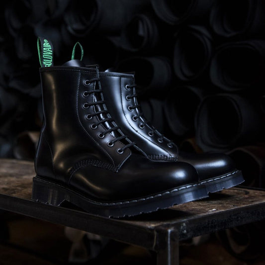 Solovair Hi Shine 8 Eye Derby Boot Black