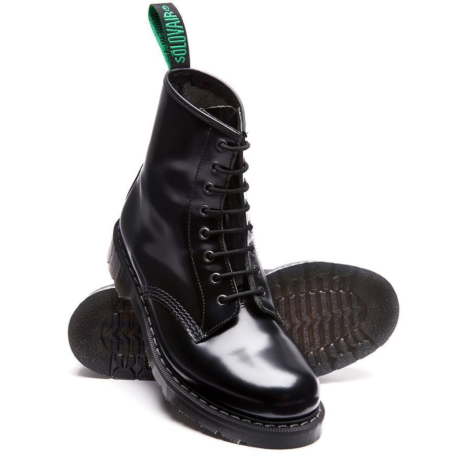 Solovair Hi Shine 8 Eye Derby Boot Black