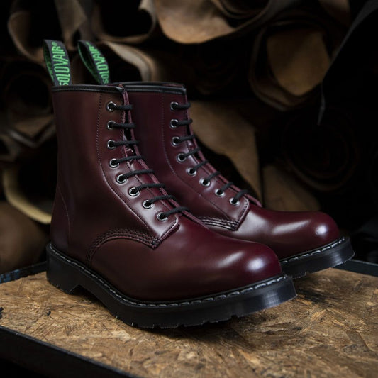 Solovair Hi Shine 8 Eye Derby Boot Oxblood