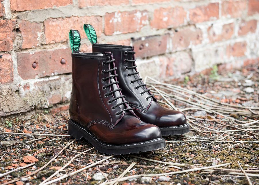Solovair Rub Off 8 Eye Derby Boot Burgundy