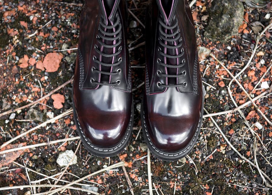 Solovair Rub Off 8 Eye Derby Boot Burgundy