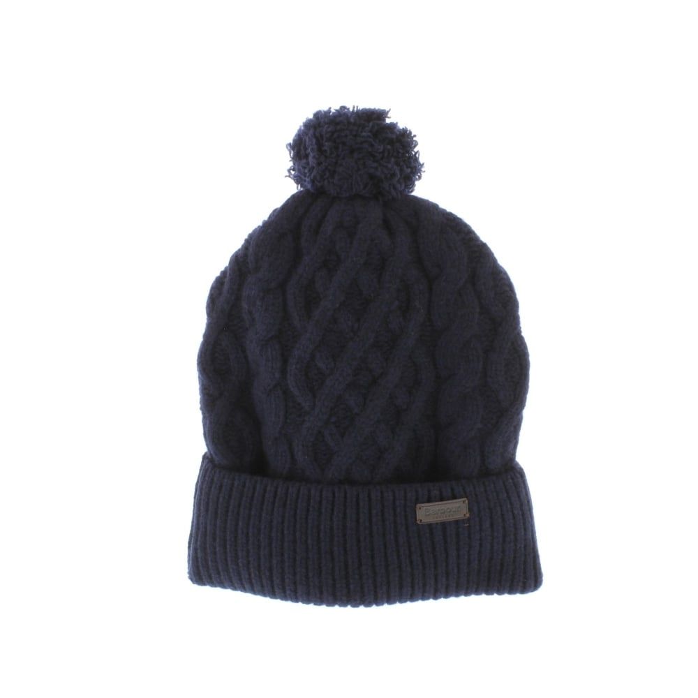 Barbour Cable Knit Beanie Hat Navy