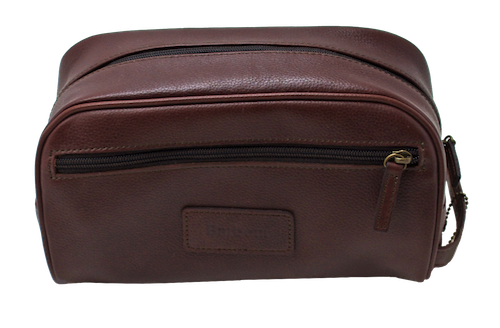 Barbour Leather Wash Bag Brown
