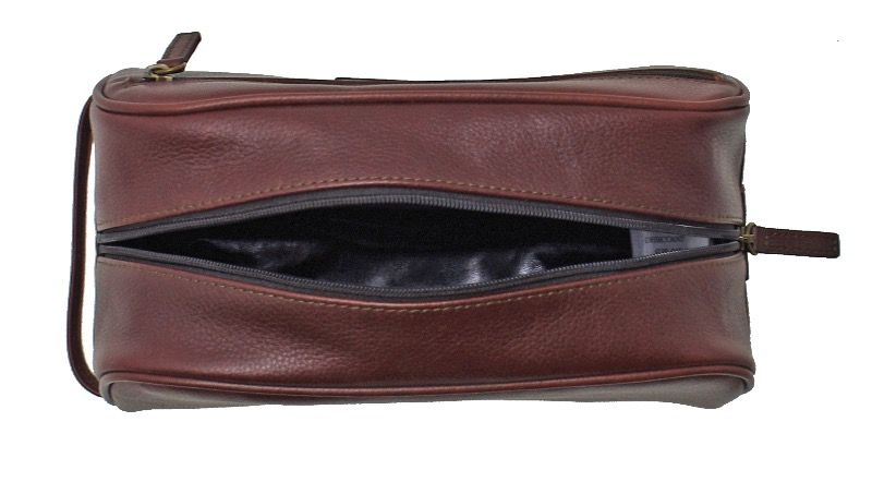 Barbour Leather Wash Bag Brown