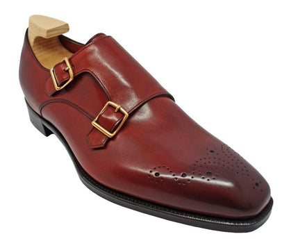 Gaziano Girling Grosvenor Double Buckle Monk Shoes Vintage Cherry Calf