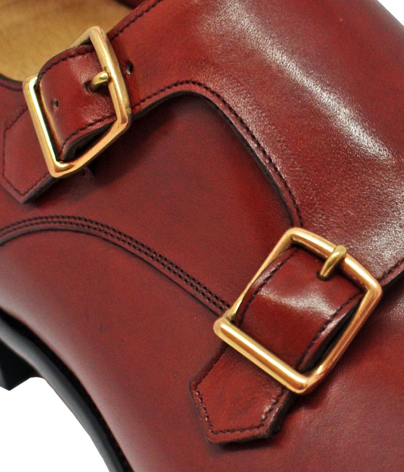Gaziano Girling Grosvenor Double Buckle Monk Shoes Vintage Cherry Calf
