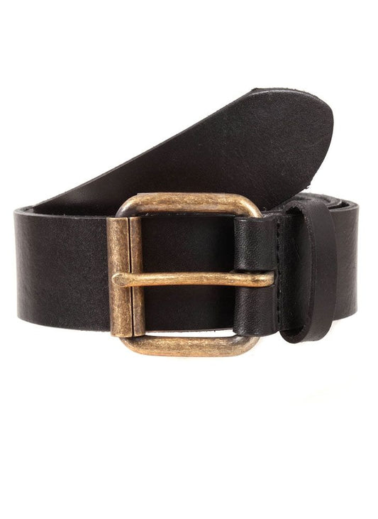 Dents Brass Buckle Waxed Leather Belt Black