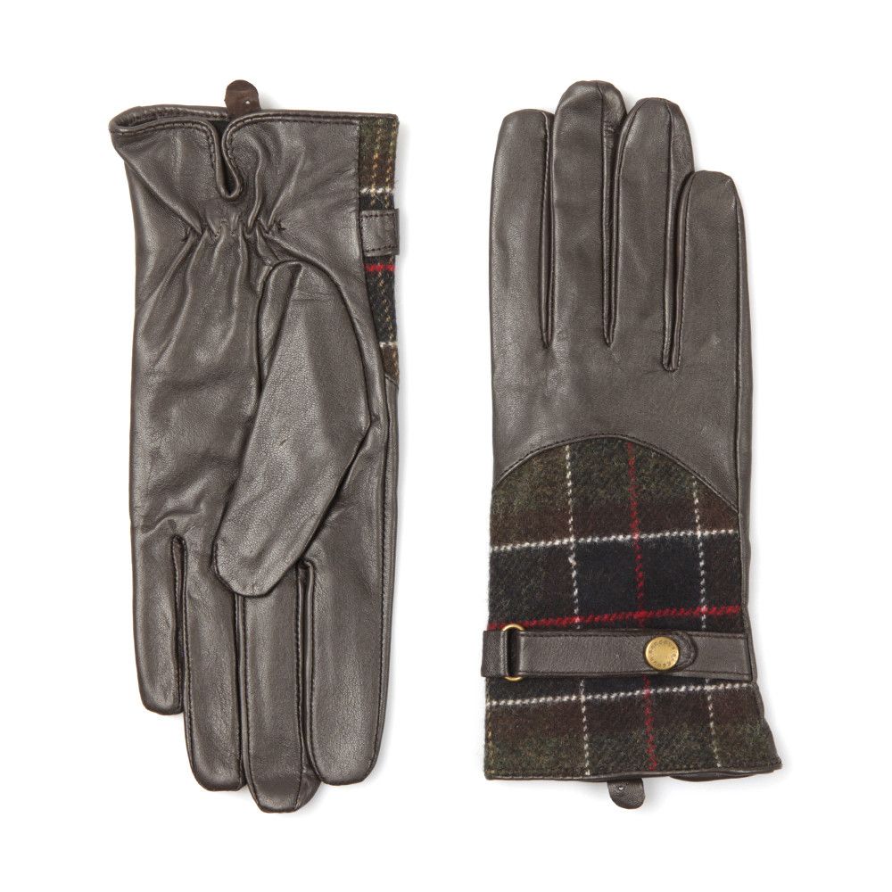 Barbour Dee Tartan Leather Glove Brown