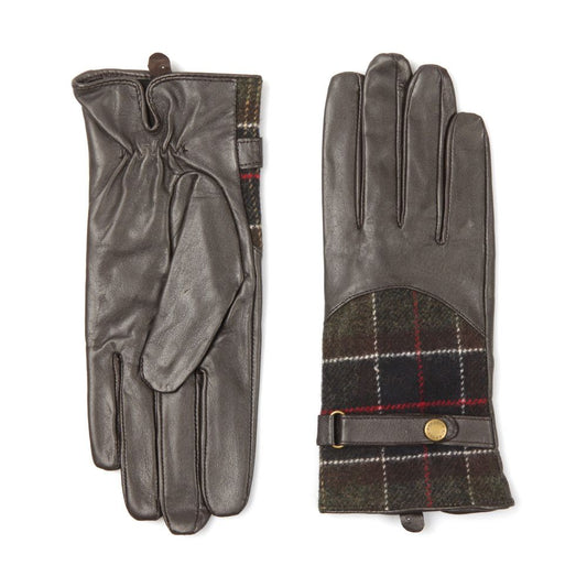 Barbour Dee Tartan Leather Glove Brown