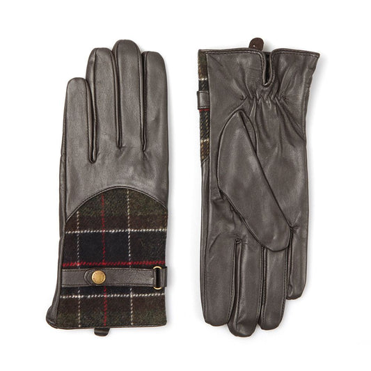 Barbour Dee Tartan Leather Glove Brown