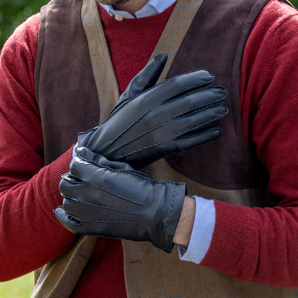 Dents Handsewn Cashmere Lined Hairsheep Leather Touchscreen Gloves Black