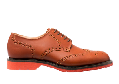 Solovair 5 Eye Gibson Brogue Brown Red Sole