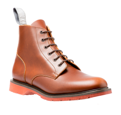 Solovair 6 Eyelet Derby Boot Brown Red Sole