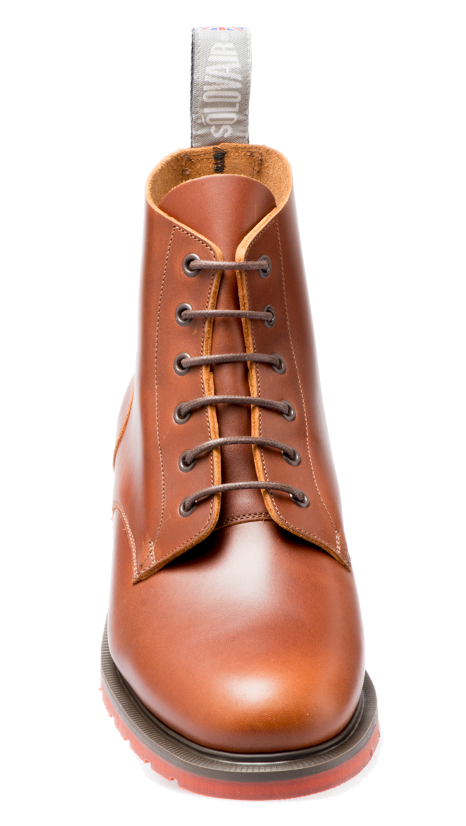 Solovair 6 Eyelet Derby Boot Brown Red Sole