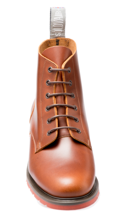 Solovair 6 Eyelet Derby Boot Brown Red Sole