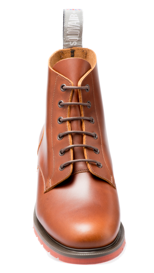 Solovair 6 Eyelet Derby Boot Brown Red Sole