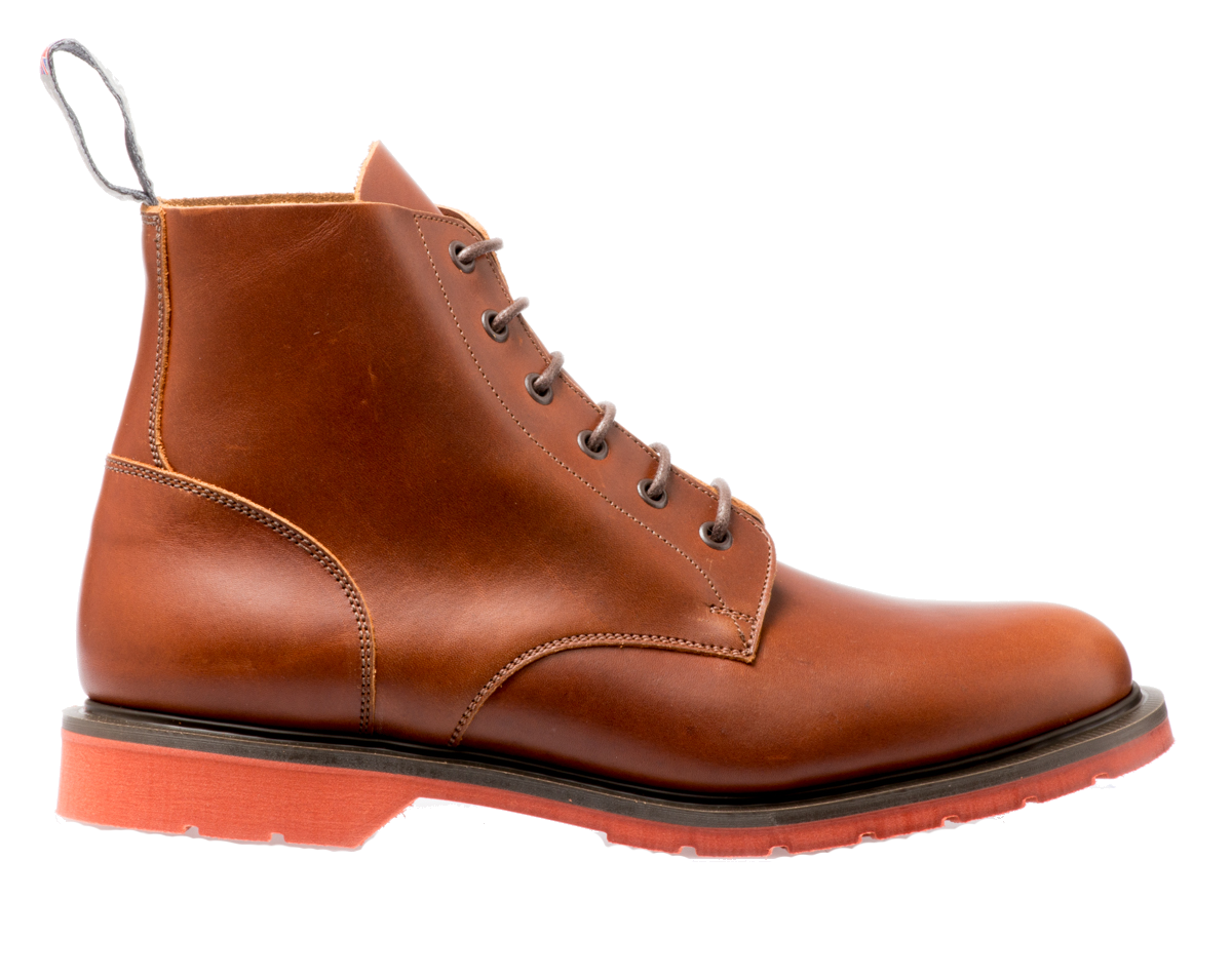 Solovair 6 Eyelet Derby Boot Brown Red Sole