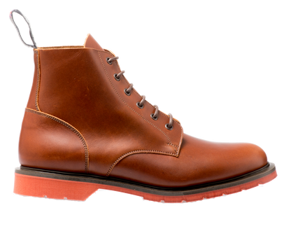 Solovair 6 Eyelet Derby Boot Brown Red Sole