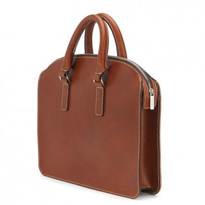 Tusting Henley Leather Zip Top Briefcase Tan Bridle