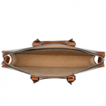Tusting Henley Leather Zip Top Briefcase Tan Bridle