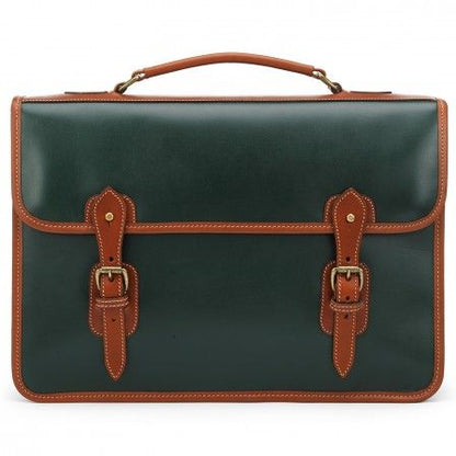 Tusting Harrold Wymington Leather Briefcase Green And Tan
