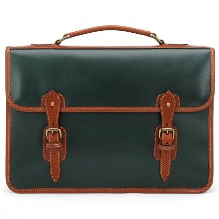 Tusting Harrold Wymington Leather Briefcase Green And Tan