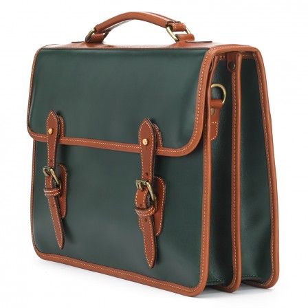 Tusting Harrold Wymington Leather Briefcase Green And Tan