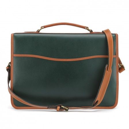 Tusting Harrold Wymington Leather Briefcase Green And Tan