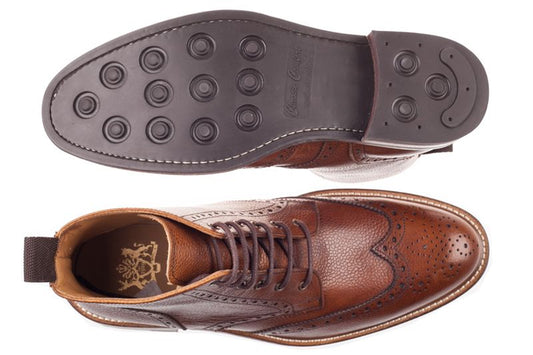 John White Bourton 6 Eye Brogue Boot Tan Grain