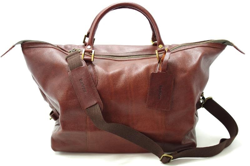 An image of a men's brown leather travel bag