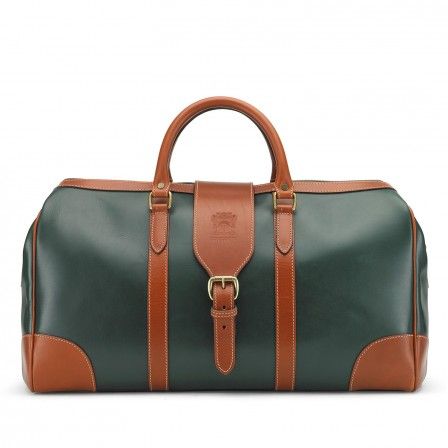 Tusting Harrold Chellington Leather Holdall In Green And Tan