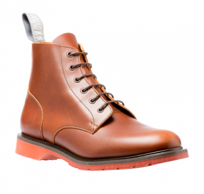 Solovair 6 Eyelet Derby Boot in Brown Red Sole