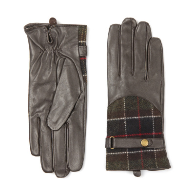 Barbour Dee Tartan Leather Glove In Brown